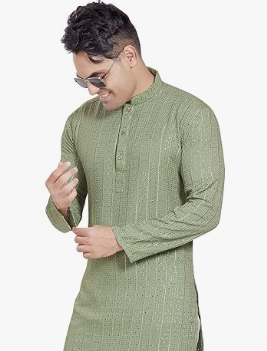 Men's Embroidered Cotton Blend Only Slim Fit Kurta